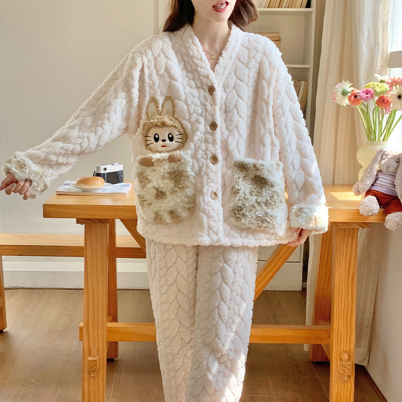 150cm小个子珊瑚绒月子服秋冬产后怀孕期加厚产妇哺乳孕妇睡xxs码