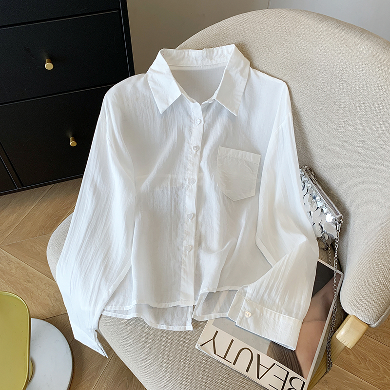 145/150cm矮个子垂感防晒衬衫女夏季宽松轻薄透气白色衬衣外套