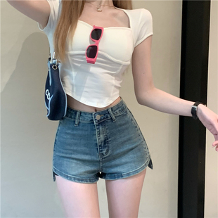 150cm矮个子修身牛仔短裤裙xs码辣妹显瘦弹力阔腿裤热裤xxs加小码