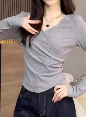 150cm小个子纯色长袖t恤秋冬小款内搭打底衫遮肉显瘦正肩上衣xxs