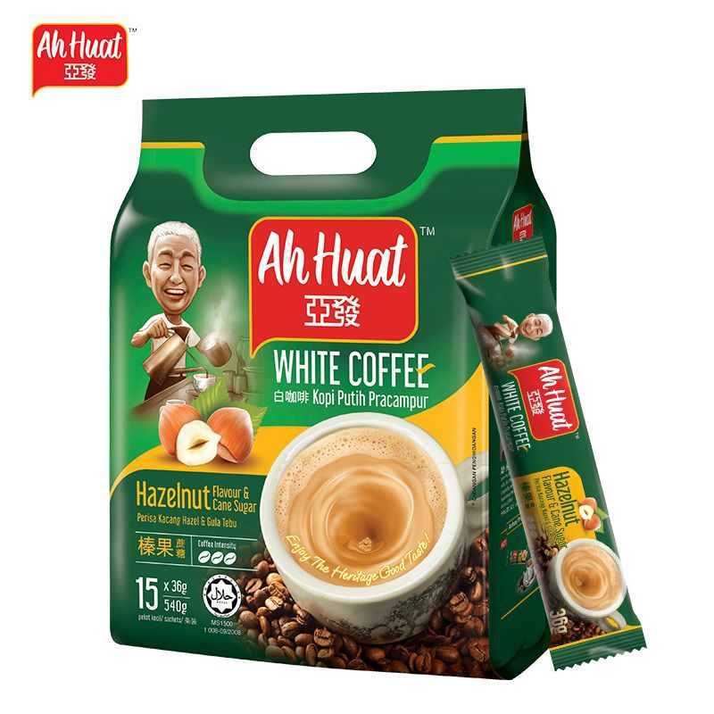 马来西亚进口亚发ahhuat发记白咖啡榛果味三合一速溶15条装