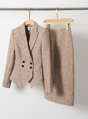 艾尚臣卡其色西装套装女冬季正装案场客服美容院老板娘前台职业装