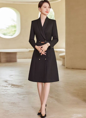 艾尚臣置业顾问黑色西装大衣外套女秋冬爱尚臣修身加厚面料职业装