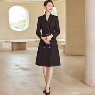 艾尚臣置业顾问黑色西装大衣外套女秋冬爱尚臣修身加厚面料职业装