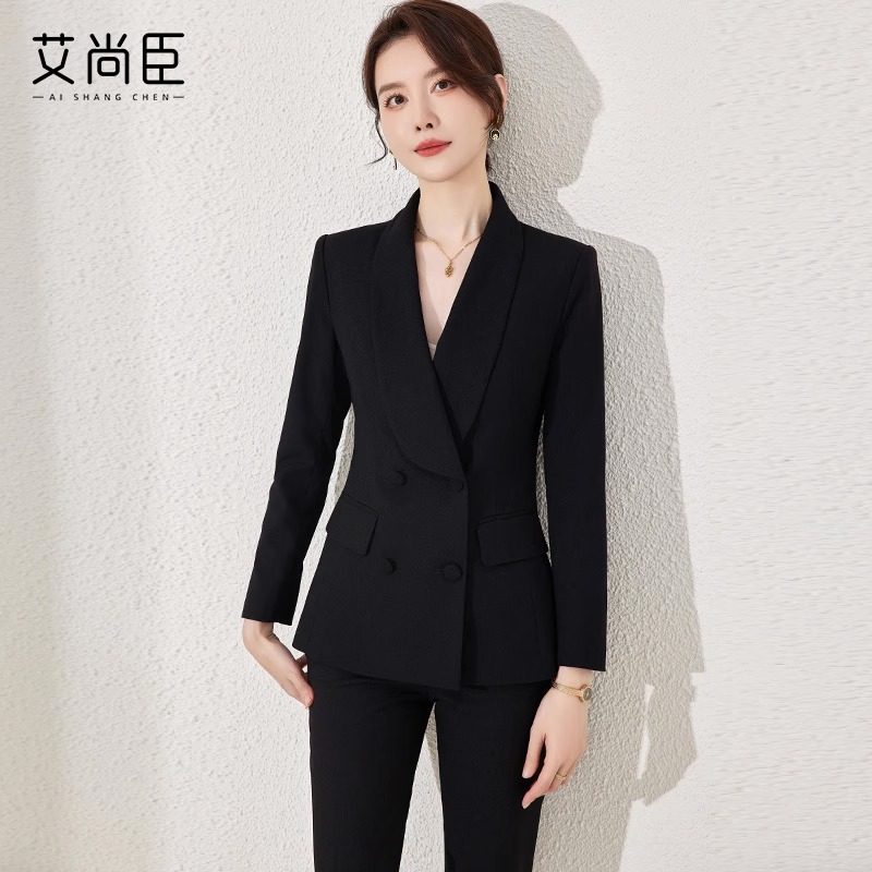 艾尚臣西装套装女秋冬职业正装通勤黑色爱尚臣置业顾问售楼部制服