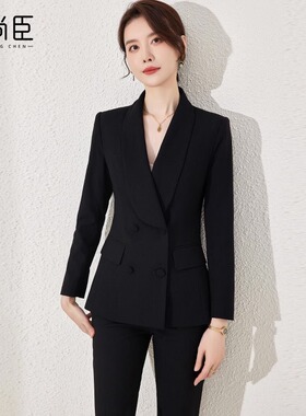 艾尚臣西装套装女秋冬职业正装通勤黑色爱尚臣置业顾问售楼部制服