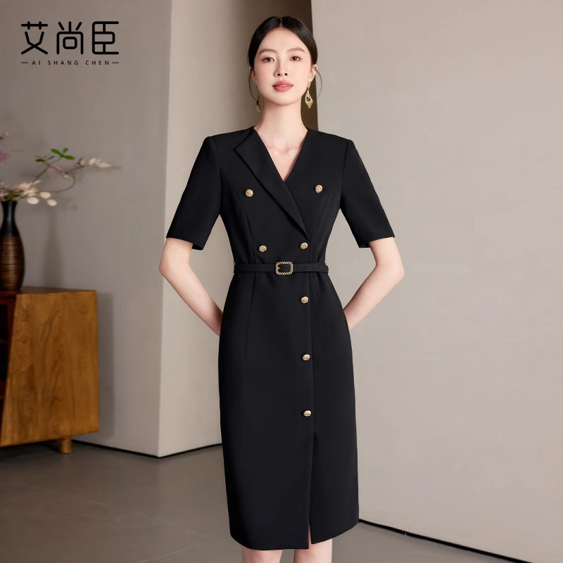 艾尚臣短袖职业装连衣裙女夏正式场合面试正装珠宝店售楼部工作服