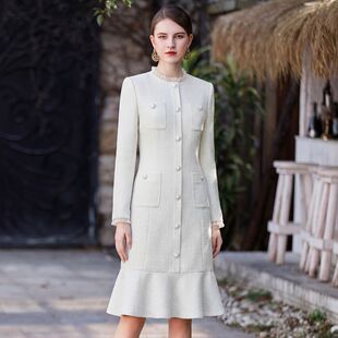 艾尚臣职业装白色连衣裙女美容院老板娘店长经理白领OL收腰鱼尾裙