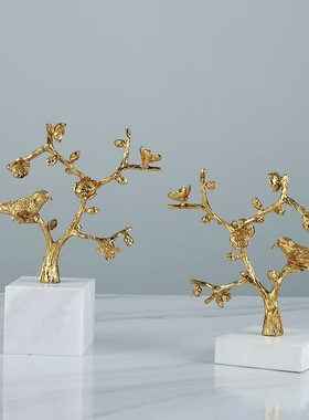 现代简约轻奢大理石鸟语花香摆件