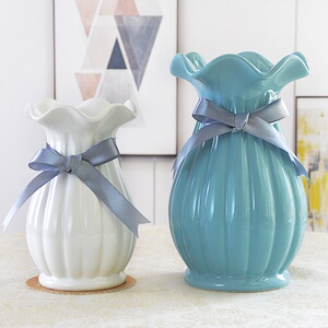 简约大号白色小花瓶陶瓷水培干花假花新中式餐桌室内鲜花花盆摆设