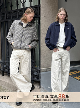 EMP 【双面穿】美式复古短款哈灵顿夹克男女Cleanfit开衫格子外套