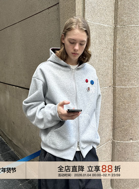 EMP【个性徽章】 重磅美式复古Cleanfit连帽卫衣男女开衫拉链外套