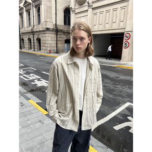 EMP 复古宽松垂感棉麻条纹长袖 衬衫 男女Cleanfit休闲上衣 春秋美式