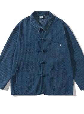 EMP 日系复古新中式盘扣潮牌男士上衣翻领夹克水洗牛仔特色面料