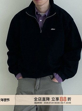 EMP Studio美式复古刺绣半开衫套头卫衣男女Cleanfit宽松休闲外套