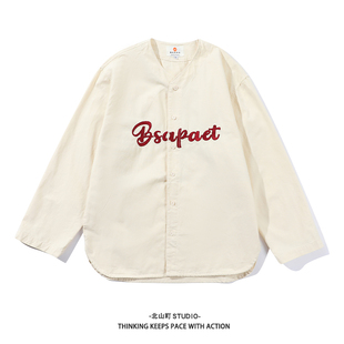 男女春秋宽松棒球服情侣百搭外套 衬衫 EMP美式 复古刺绣潮牌长袖