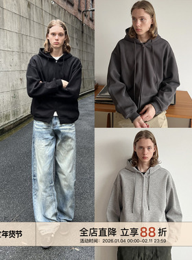 EMP 420g重磅美式复古少年感开衫连帽卫衣男Cleanfit短款拉链外套