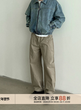 EMP Studio 美式复古多口袋直筒阔腿弯刀裤男潮宽松休闲工装裤
