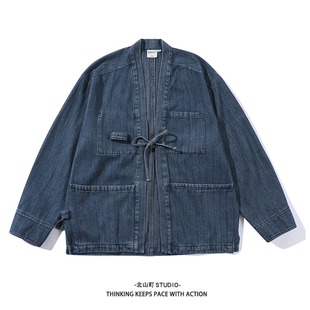 上衣新中式 重水洗牛仔衣日系宽松道袍夹克外套男长袖 春装 EMP