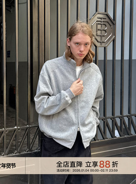 EMP 美式复古灰色立领开衫卫衣男女Cleanfit短款休闲双拉链外套