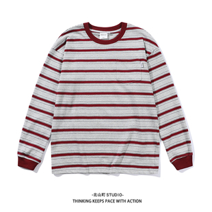 运动休闲宽松卫衣上衣套头衫 日系秋冬装 打底衫 条纹圆领长袖 男女款