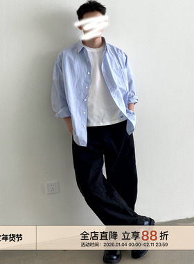 EMP Studio 复古基础款直筒宽松休闲弯刀裤男美式阔腿伞兵工装裤