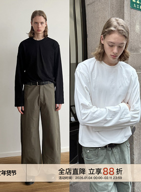 EMP 美式基础款纯色圆领长袖T恤男女内搭打底衫cleanfit正肩上衣