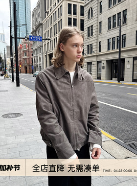 EMP 春秋季复古做旧翻领麂皮绒外套男美拉德短款开衫机车休闲夹克