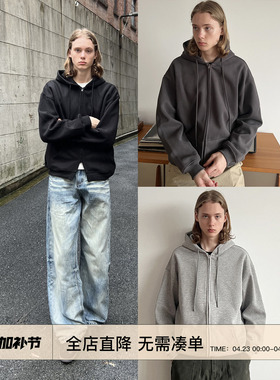 EMP 420g重磅美式复古少年感开衫连帽卫衣男Cleanfit短款拉链外套