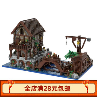 MOC-160014加勒比小岛海盗造船厂建筑玩具城堡模型礼物