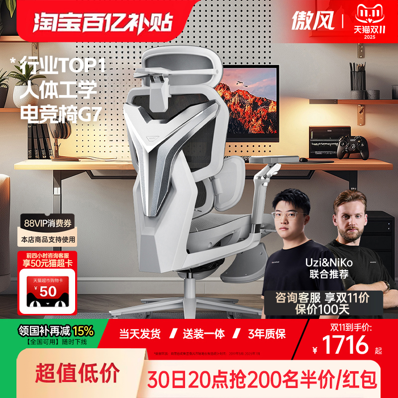 ins银白丨傲风G7人体工学电竞椅