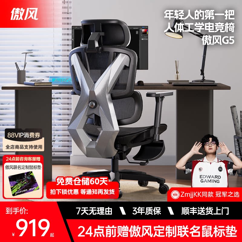 傲风G5电竞椅人体工学久坐不累护腰学生宿舍游戏舒适家用电脑网椅