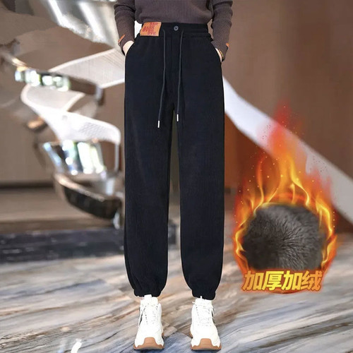 高腰宽松显瘦百搭长裤加绒休闲裤
