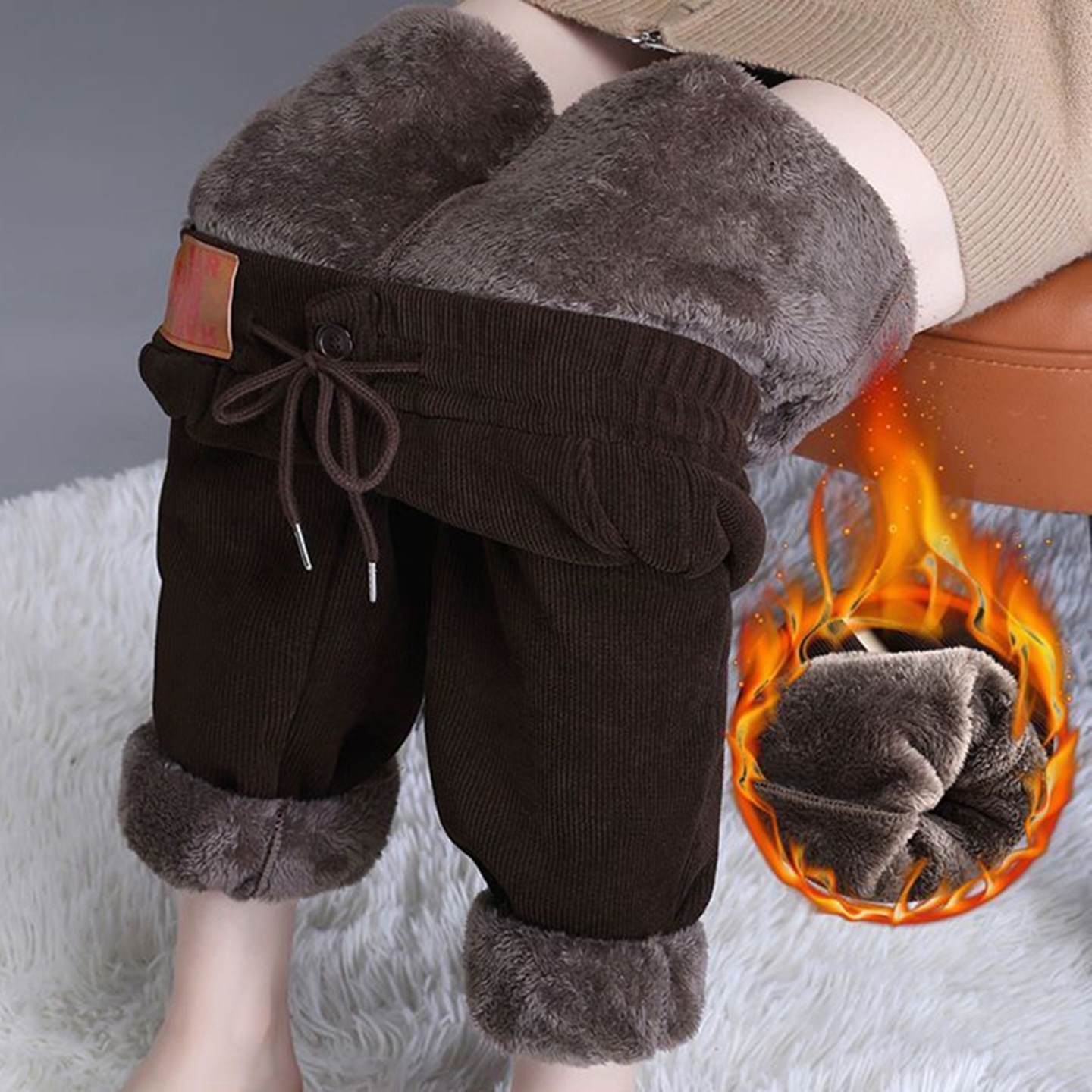 加绒加厚哈伦束脚高腰运动休闲裤