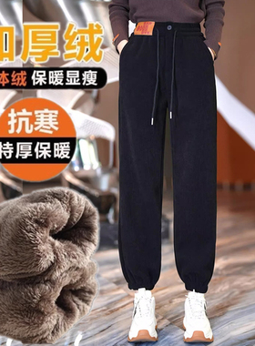 加绒加厚哈伦卫裤女士秋冬季棉裤子大码保暖束脚显瘦高腰休闲长裤