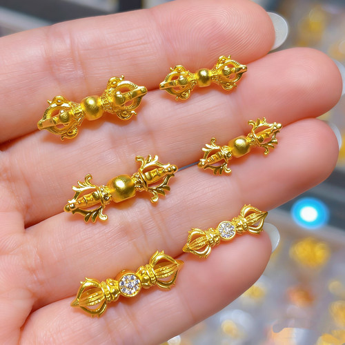 足金999纯金古法黄金金刚杵转运珠文玩降魔杵手串流苏配件弟子珠