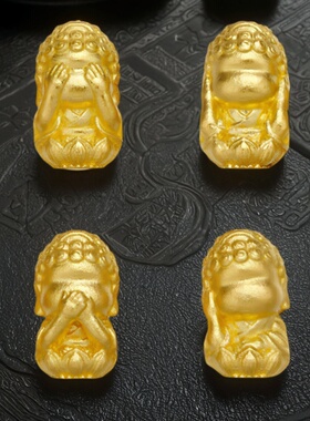 足金999纯金黄金手工古法文玩手串四不佛隔珠看听思说镶点钻三通