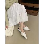 法式 软底舒适 饰后空通勤百搭气质单鞋 尖头包头凉鞋 女平底铆钉装