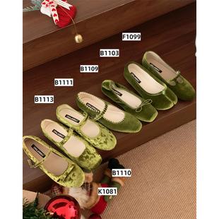 绿色系列小众猪蹄晚风鞋子女2026分拇指羊蹄平底春秋豆豆单鞋