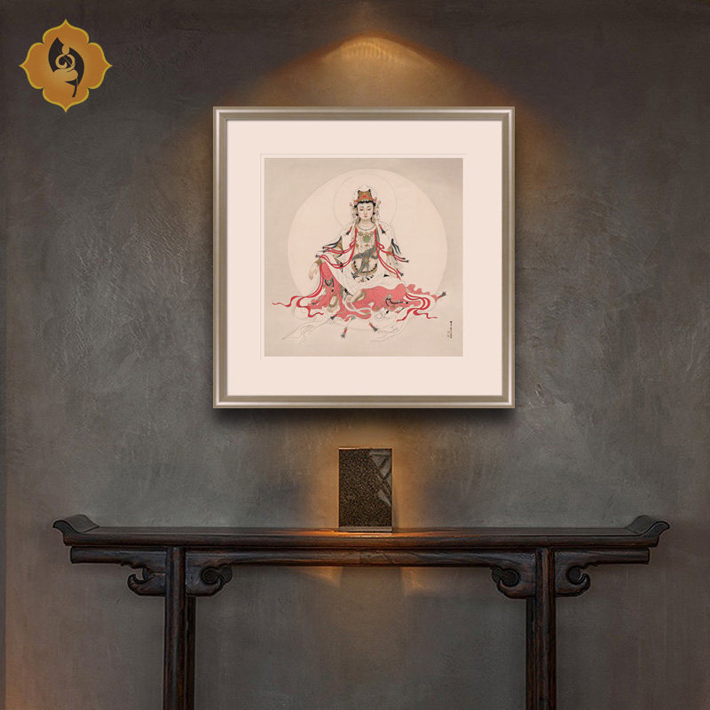 工笔人物佛像国画水月观音菩萨画像玄关佛堂供奉新中式装饰画挂画