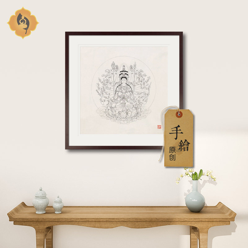 手绘真迹工笔人物佛像国画千手千眼观音菩萨画像玄关佛堂装饰挂画