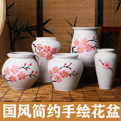 简约手绘花盆粗陶罐花瓶高端红陶透气无釉法师老桩多肉绿植盆栽