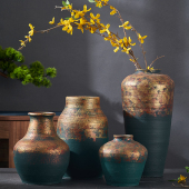 复古金色陶罐花瓶插花水培绿植多肉大花盆禅意新中式 创意客厅摆件