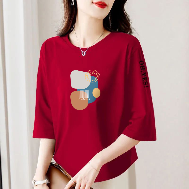 纯棉圆领七分袖女士上衣打底衫