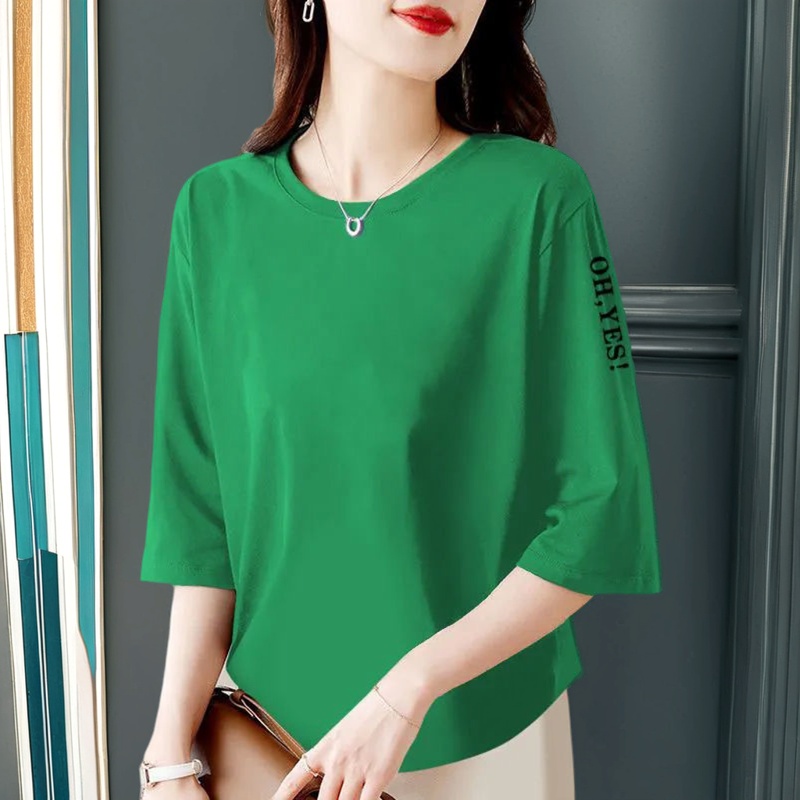 2025年新款纯棉圆领七分袖上衣女士宽松显瘦遮肉时尚休闲百搭T恤