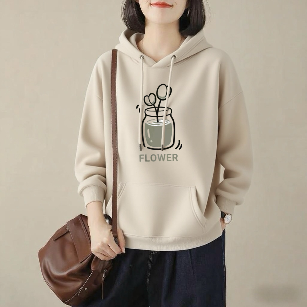 秋冬季新款宽松显瘦印花连帽卫衣