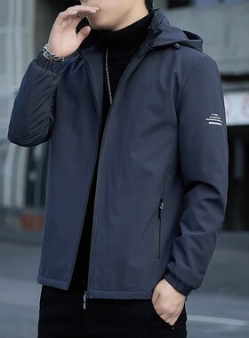 新款带帽夹克商务休闲冬季加厚外套男士加绒保暖上衣服男装秋冬款