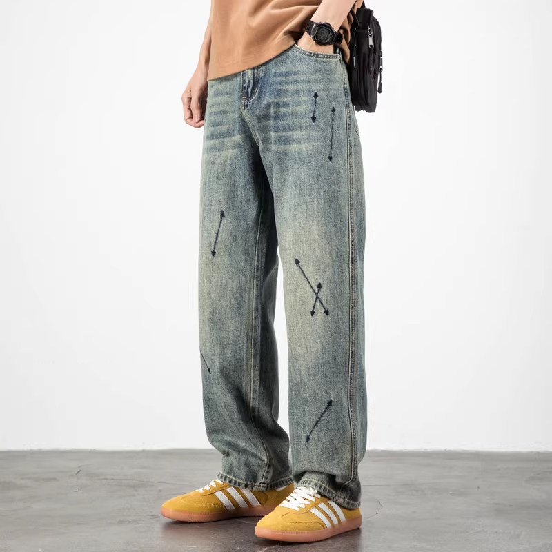休闲牛仔裤春秋季男款宽松阔腿潮流直筒休闲学生青年韩版胖子大码