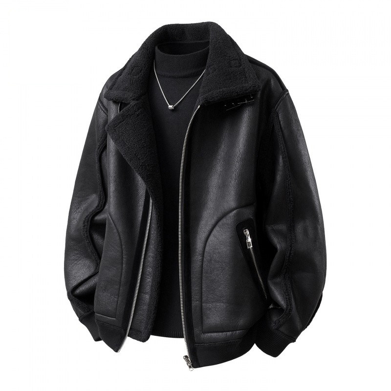 2025秋冬新款休闲皮夹克男款冬季潮牌加厚高端保暖棉夹克外套男装