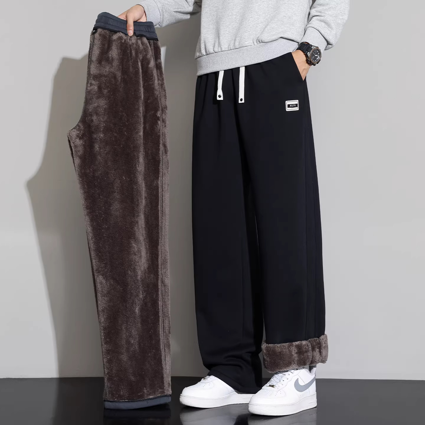 男士休闲裤潮流2025新款宽松直筒裤子秋冬季加绒加厚垂感阔腿长裤,男装,休闲裤,淘宝优惠券,粉丝福利购,淘宝优惠卷